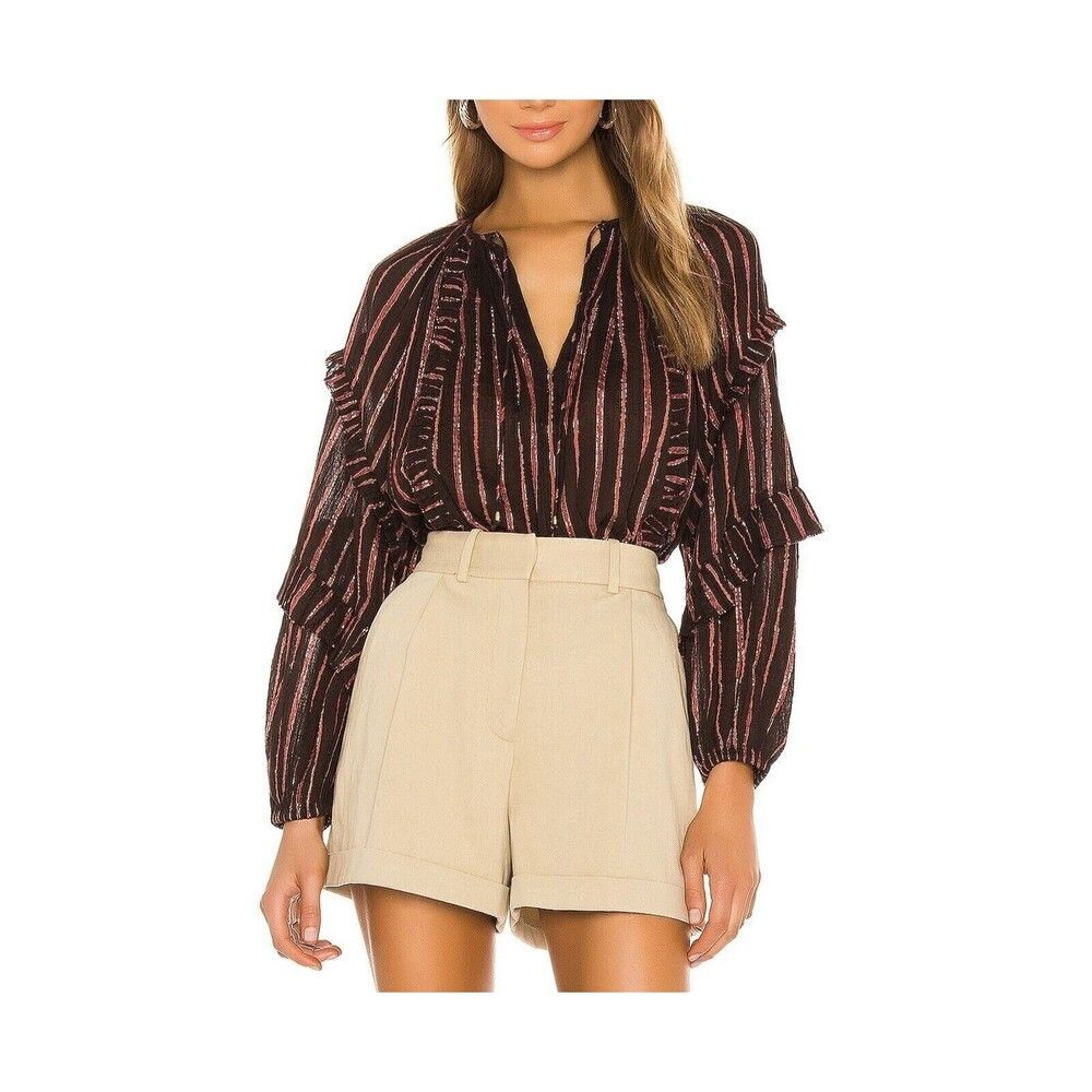 Ulla Johnson Liana Shirt Blouse Top Metallic Striped Ruffle Long Sleeve S 232820